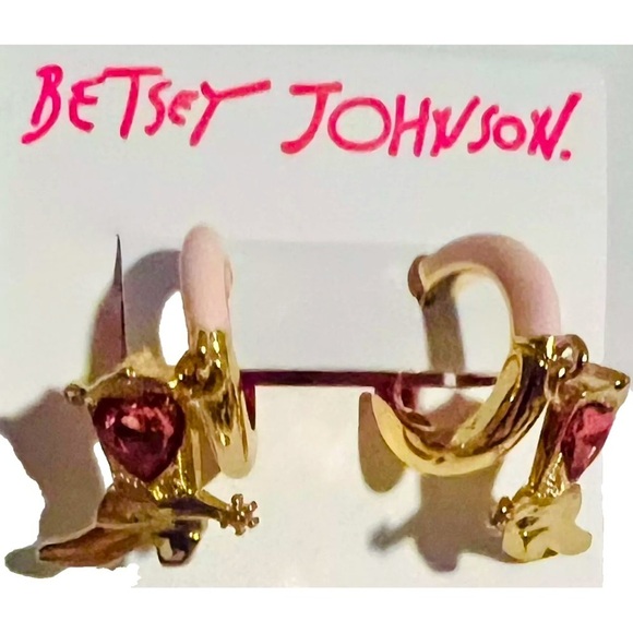 Betsey Johnson Cowboy Boot Enamel Huggie Hoop Earrings PINK NWT - Picture 3 of 7
